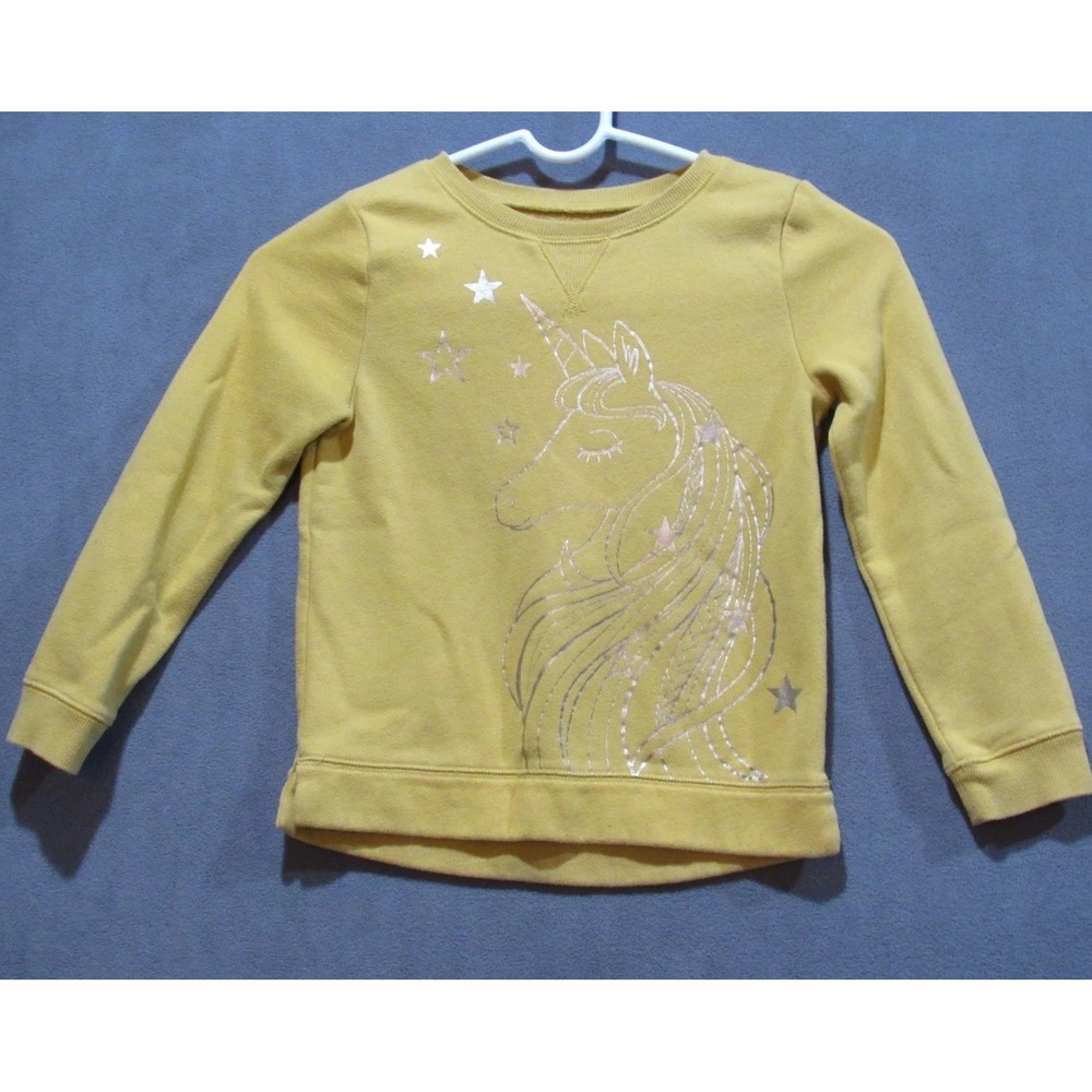 Jumping Beans Girls Unicorn Mustard Yellow Sweatshirt Softest Fleece 6 Metallic
